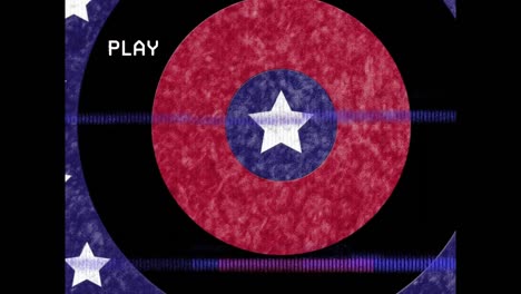 Animation-of-Play-text-on-camera-screen-with-circles-spinning-with-American-flag-stars-and-stripes