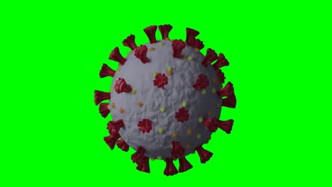 Animation-Der-Makro-Coronavirus-Covid-19-Zelle,-Die-Sich-Auf-Grünem-Hintergrund-Dreht