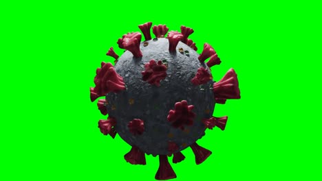Animation-Der-Makro-Coronavirus-Covid-19-Zelle,-Die-Sich-Auf-Grünem-Hintergrund-Dreht