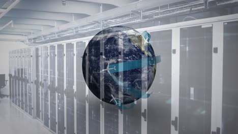 Globe-spinning-against-server-room