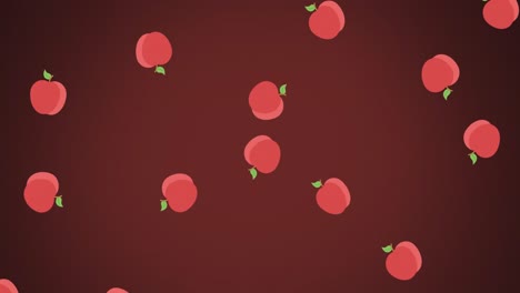 Multiple-apple-icons-falling-against-red-background