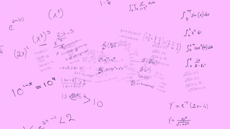 Mathematical-equations-moving-against-pink-background