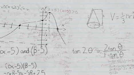 Mathematische-Formel,-Die-Sich-Gegen-Mathematische-Gleichungen-Auf-Weißem,-Liniertem-Papier-Bewegt