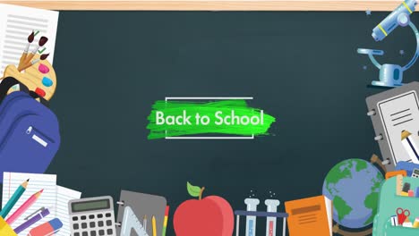 School-concept-icons-against-back-to-school-text-on-blackboard