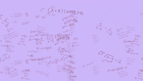 Mathematical-equations-moving-against-purple-background