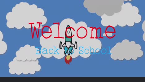 Welcome-back-to-school-text-against-rocket-flying-in-the-sky