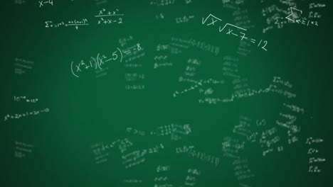 Mathematical-equations-moving-against-green-background