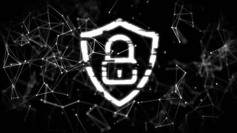 Sicherheitsschloss-Symbol-über-Netzwerk-Von-Verbindungen-Vor-Schwarzem-Hintergrund