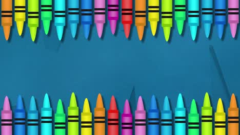 Multiple-colorful-crayons-against-blue-background