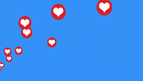 Múltiples-Iconos-De-Corazón-Moviéndose-Sobre-Fondo-Azul