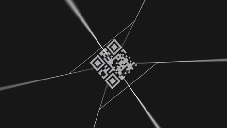 QR-code-scanner-and-spinning-lines-against-black-background