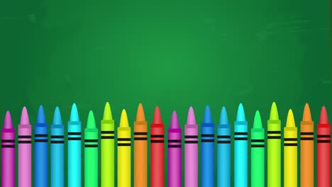 Animation-of-colorful-crayons-against-green-background
