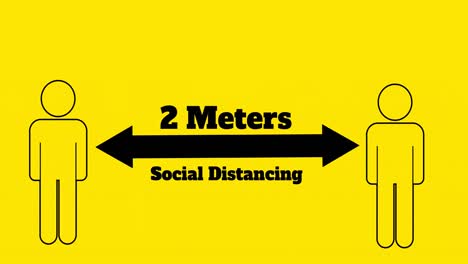 Digitale-Menschliche-Symbole,-Die-Einen-Sozialen-Abstand-Von-2-Metern-Vor-Gelbem-Hintergrund-Einhalten