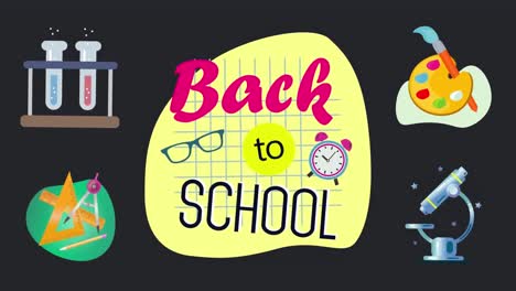 Schulpaket-Mit-4-Optionen,-Text--Und-Schulartikelsymbole-Vor-Schwarzem-Hintergrund
