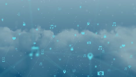 Network-of-connection-icons-against-blue-sky