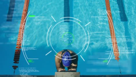 Scope-over-data-processing-against-female-swimmer-swimming-in-the-pool