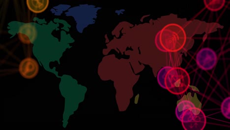 Symbole-Und-Netzwerke-Von-Verbindungen-Auf-Der-Weltkarte