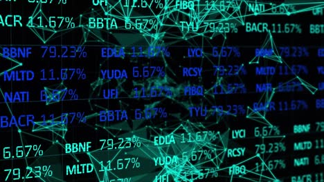 Stock-market-data-processing-against-network-of-connections-on-black-background