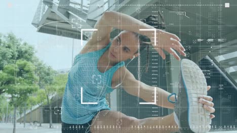 Scope-scanning-and-data-processing-against-woman-performing-stretching-exercise