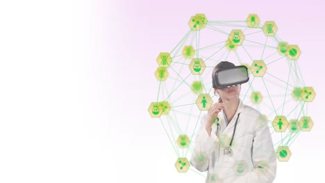 Globe-of-network-of-connections-against-female-doctor-using-VR-headset