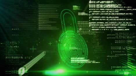 Biometrisches-Online-Sicherheits-Vorhängeschloss-Symbol,-Binäre-Codierung-Und-Datenverarbeitung