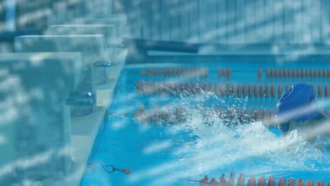 Data-processing-against-male-swimmer-swimming-in-the-pool