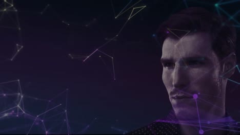 Portrait-of-man-with-universe-and-multiple-purple-networks-of-connections-in-the-background