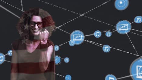 Network-of-connection-icons-against-woman-in-glasses