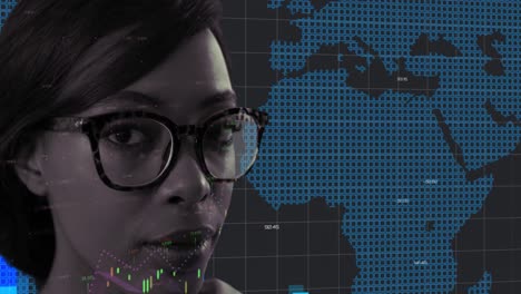 Financial-data-processing-against-woman-and-world-map