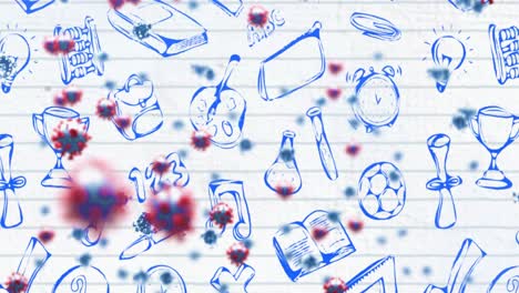 Covid-19-cells-against-school-concepts-icons-on-white-lined-paper