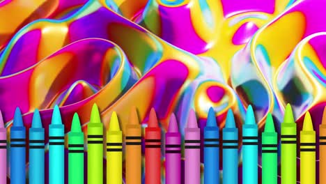 Varios-Crayones-De-Colores-Sobre-Fondo-Líquido-Colorido