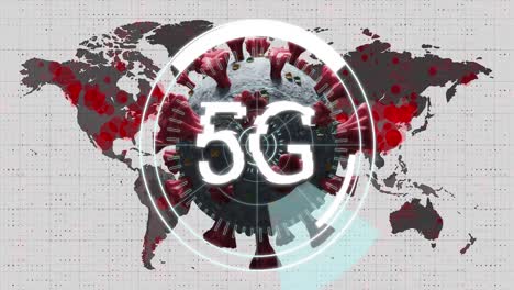5G-text-over-circles-against-Covid-19-cell-on-world-map
