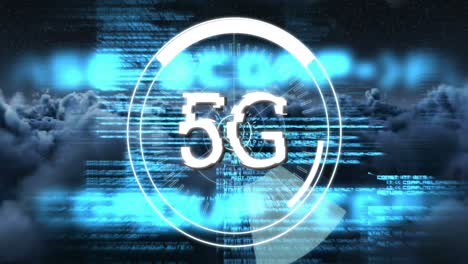 5G-text-on-circles-over-data-processing-against-dark-clouds