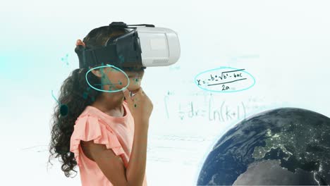 Mathematische-Gleichungen-Und-Globus-Gegen-Mädchen-Mit-VR-Headset