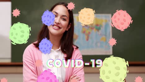 Coronavirus-cells-over-female-teacher.