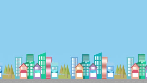 Animation-Des-Stadtbildes-Vor-Blauem-Hintergrund