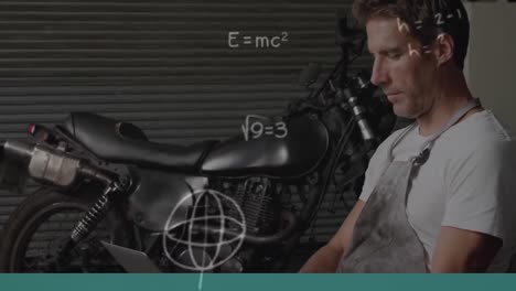 Man-on-laptop-over-motorbike-and-mathematical-equations.