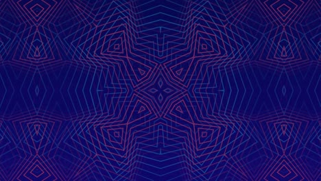 Flickering-hexagons-over-kaleidoscope-abstract-blue-and-red-shapes-