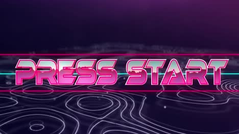 Press-start-text-over-topography-against-purple-background