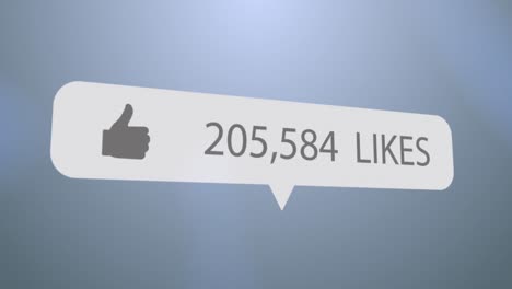 Thumbs-up-icon,-Like-text-and-increasing-numbers-on-speech-bubble-against-blue-background