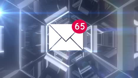 Message-envelope-icon-with-increasing-numbers-against-glowing-tunnel