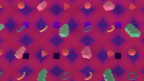 Abstract-shapes-spinning-over-moving-kaleidoscope-pattern