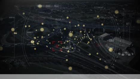 Zielfernrohrscan-über-Mehrere-Bitcoin-Symbole-Im-Stadtbild