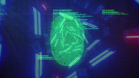Bio-metric-fingerprint-scanner-and-data-processing-against-glowing-tunnel
