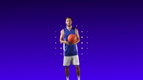 Jugador-De-Baloncesto-Masculino-Sobre-Filas-De-Puntos-Y-Círculos-Azules