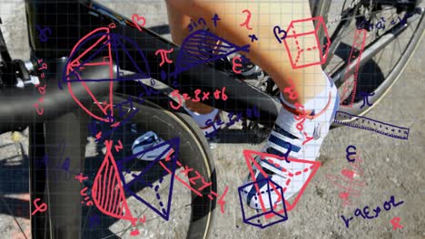 Mathematical-equations-and-diagrams-against-woman-cycling-on-the-road
