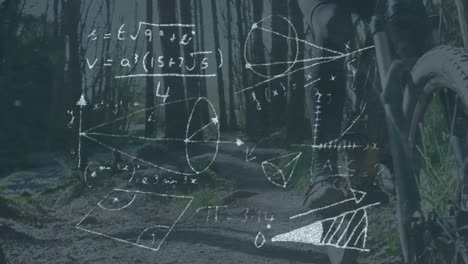 Mathematische-Gleichungen-Und-Diagramme-Gegen-Den-Menschen,-Der-Im-Wald-Radelt
