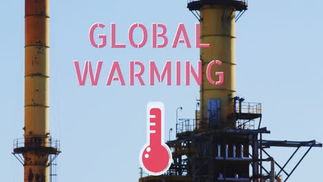 Global-Warming-text-and-thermometer-icon-against-factory-chimneys