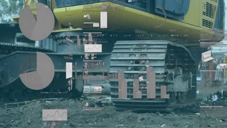 Financial-data-processing-against-bulldozer-working-in-urban-industrial-site