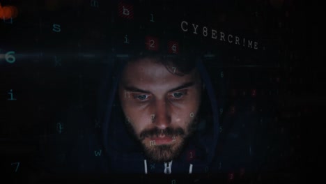 Procesamiento-De-Datos-De-Seguridad-Cibernética-Contra-Un-Hacker-Masculino-Usando-Una-Computadora-Portátil